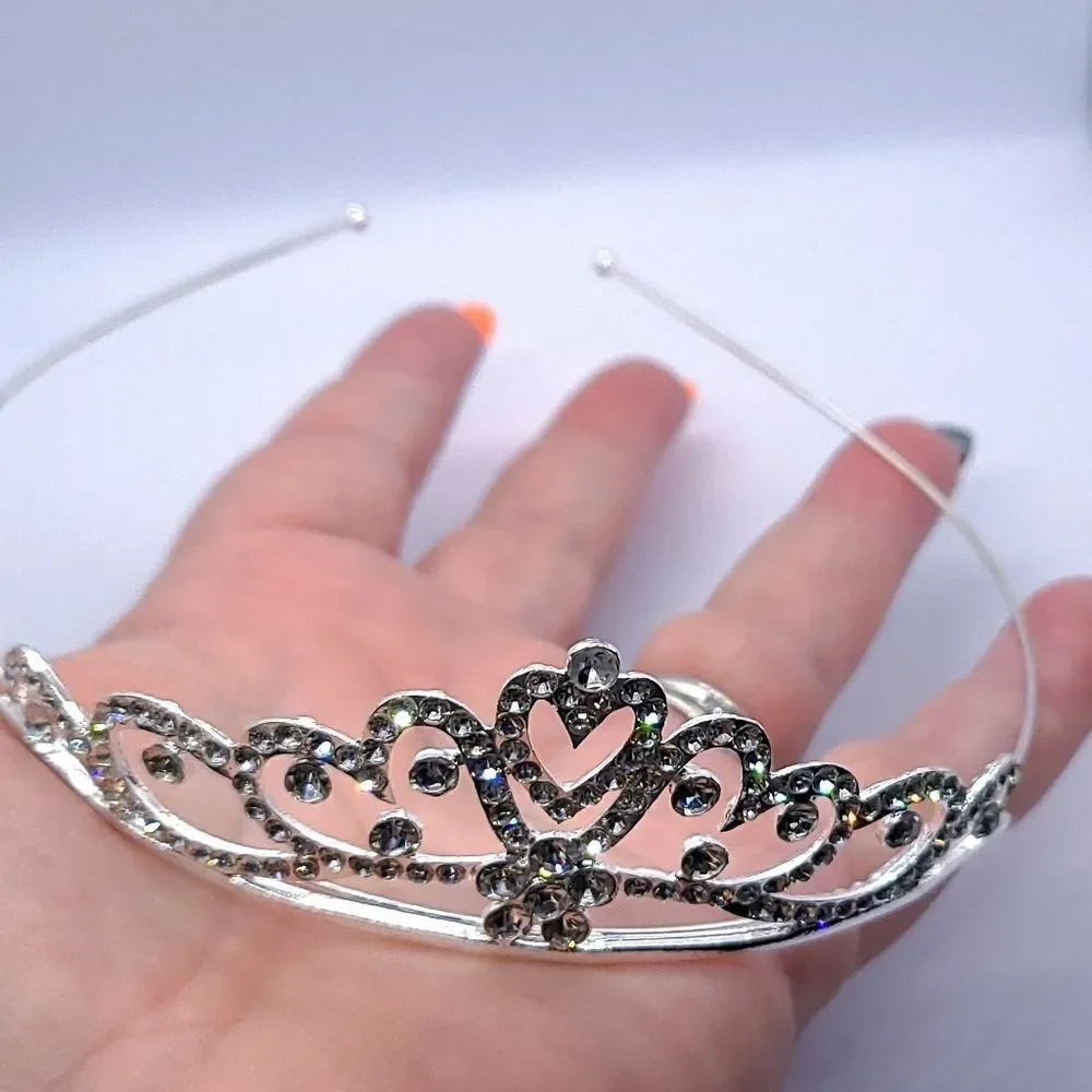 Heart Crystal Tiara – Romantic Bridal Fairy Princess Crown Regal Formal Fantasy